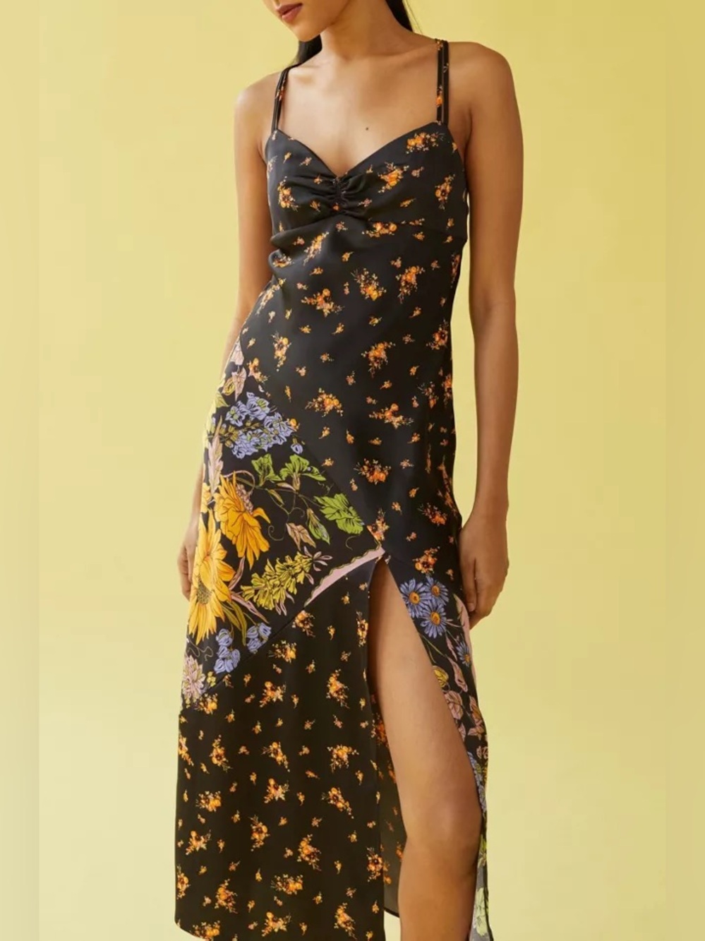 Urban Outfitters Black and Yellow Floral Maxi Dress